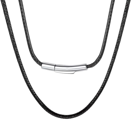 HSWYFCJY Läderkedja män 2/3 mm konstläder halsband svart/brun tillgänglig dam läderkedja med stängning gummikedja 46–76 cm för gör-det-själv hänge smycken, Fuskläder