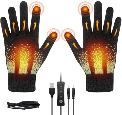 HIULLEN Gants Chauffants USB, Gants Chauffants Électriques pour Homme et Femme, Chaleur Hivernale Gants avec 3 Températures Réglables pour Écran Tactile pour Intérieur Extérieur