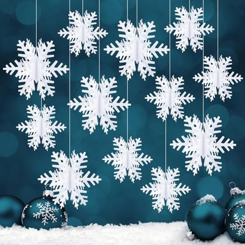Becellen 24 Pezzi 3D Fiocchi di Neve per Albero di Natale, Decorazioni Natalizie Bianche Fiocchi di Neve Decorativi Ornamenti Pendenti da Appendere Addobbi Natalizi per Albero Fai da te