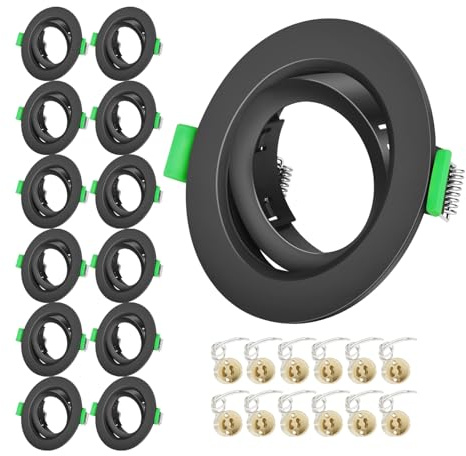 Tofisr Marco Foco Empotrable, Redondo Negro, Marco Empotrado Ojo de Buey, Incl. Zócalo GU10 Para, Agujero 68-80mm, Ángulo Rotable 30°, Para 50mm Lámparas De Led O Halógena, 12 Pack