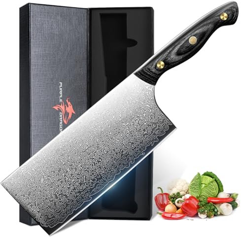 Purple Dragon couteau cuisine japonais Damas, chef couteau 67 couches acier, noyau VG-10, Full Tang tranchant manche bois