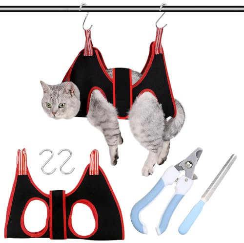 deegbbyi Katzenpflege Hängematte, Katzenpflege Tasche, Hängematte zum Krallenschneiden für Hunde, für Grooming mit 2 S Haken, mit Nagelknipser Nagelfeile, für Hunde und Katzen