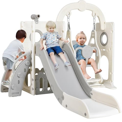 Scivolo per Bambini, Toddler Climber Swing Set, 5 in 1 Parco Giochi, con Altalena, Scivolo, Scala da Arrampicata, Telescopio, Deposito, Set di Giochi per Interni all'aperto, Scivolo Indipendente