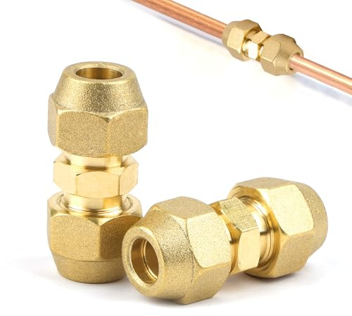 3/8 Klimaanlagen Verschraubung Set, 2 Stück Doppelnippel für Kupferrohre, Klimaanlagen Verschraubung, Kupferrohrverlängerung Verbinder für Split Klimaanlage, Schlagmutter 9.52mm