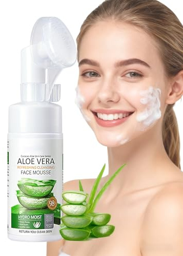 Virecose 120ml Mousse Nettoyante pour le Visage à la Aloe Vera, Mousse Nettoyante Apaisante Avec Brosse Pour Enlever la Saleté Cleanser pour tous les Types de Peau