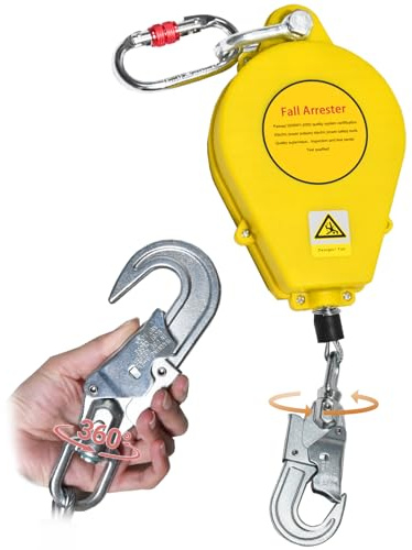 BOVDC Imbracatura di Sicurezza Anticaduta Tetto, Dispositivo Anticaduta Retrattile Certificato 10 mt/15 mt/20 mt, 150kg Dispositivo Retrattile di Sicurezza Anticaduta Tetto/Lavoro Aereo(Giallo,20m)