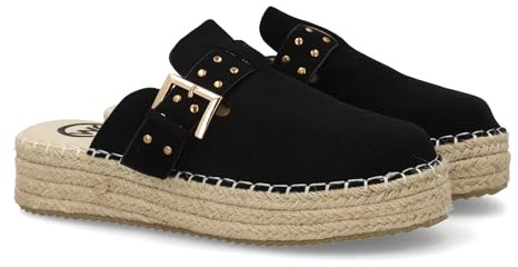 shoes&blues.es Sandalias Tipo Zueco de Plataforma para Mujer, Diseno Cerrado en la Parte Delantera, Decorado con Tachuelas metalicas y Hebilla Ancha Ajustable. Suela Plana Comoda Ideal Verano.