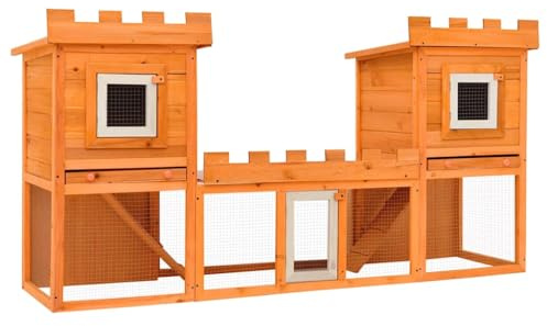 QUAHEAS Grande gabbia per conigli e piccoli animali, doppia casetta con tetto resistente alle intemperie, griglia verniciata a polvere, telaio in legno di pino, 192 x 50 x 101 cm, ideale come casetta