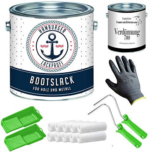 Barniz para madera y metal, color azul ultramarino RAL 5002 azul yate barniz para barcos con set de barniz (X300) y dilución (1 L) // Barniz profesional de Hamburgo (10 L)