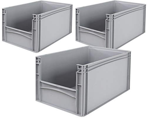 BRB 3 bacs Euro avec ouverture sur un côté frontal, L x l x H 600 x 400 x 320 mm, couleur : gris