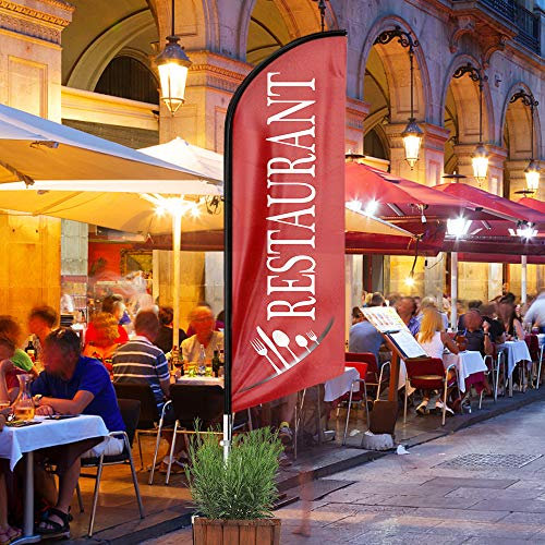 QSUM Restaurant Plume Drapeau, 3,1M Restaurant avec Kit Poteau, Piquet de Sol, Restaurant Signs Drapeau Publicitaire Exterieur Adapté Publicité en magasin et activités de plein air