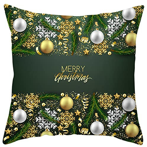 AMDXD Copricuscini Letto 50 x 50, Federa Cuscino Quadrata Oro Verde Palla di Pino Cembro Merry Christmas