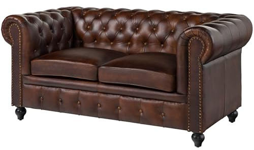 MASSIVMOEBEL24.DE Sofa 2-Sitzer braun Chesterfield #102 | 158x82x75 cm (BxTxH) 47 kg Klassisch teilmontiert