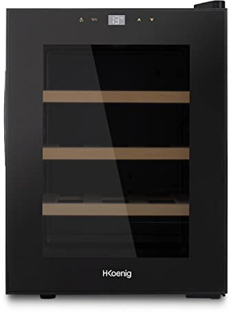 H.Koenig Cave à Vin de Conservation 12 bouteilles AGE12, 31 L, Thermoélectrique, Réglable de 8°C à 18°C, Eclairage intérieur, 3 Etagères, Noir