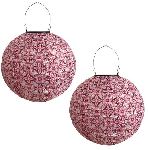 NAVESO Lampions Led Solar, 2 Stück 25cm Retro Solarlaterne Hängende, Lampions Außen Wetterfest, Nylon Garten Laterne, Gartenlaterne für Draußen, Lampions Led Bunt für Garten, Hof, Terrasse, Hochzeit