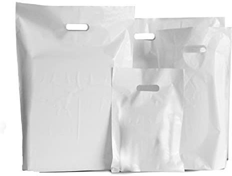 Venuscello® 100 x Patch Handle Carrier Bags 12 x 12 x 4 Plastic Shopping Groceries Boutique Supermarket Carry Bag
