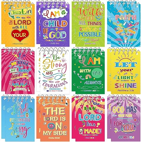 YYMYMGJ Religiös bibelvers anteckningsblock, Jesus älskar dig kristen mini anteckningsböcker motiverande flerfärgad stil små anteckningsblock för barn vuxna söndag skolmaterial, 12 stilar (24-pack)