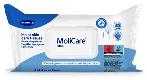 MoliCare Skin Feuchtpflegetücher: pH-hautneutrale Reinigung der Haut, die Risiken für Hautschädigungen ausgesetzt ist, wie trockene Haut, Altershaut oder bei Inkontinenz,50 Stück