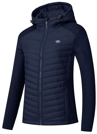 MoFiz Damen Sportjacke Steppjacke Premium Hybridjacke Atmungsaktiver Hooded Trainingsjacke für Laufen, Wandern und Freizeit Marineblau S