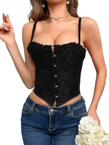 Top de corset en dentelle pour femme, style vintage, en maille, sexy, pour les fêtes, Noir , 100B