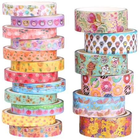Naler Washi Tape 18 Rolls 2 Sizes Decor Tape for Scrapbooking Journaling