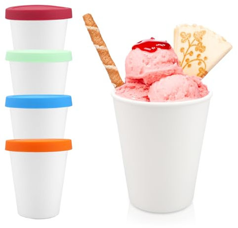 quiodok 4er-Set Eiscreme Behälter 250 Ml Eisbehälter für Speiseeis Wiederverwendbare Eisbehälter Aufbewahrungsbehälter Eiscreme für Eis, Desserts, Gelee, Joghurt (8 * 9.5cm)
