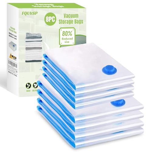 Vakuumbeutel 8 Stück 4 Groß 80x60cm + 4 Kleine 60x40cm Aufbewahrungsbeutel Reise Vakuum Wiederverwendbar Kleiderbeutel für Kleidung Bettdecken Bettwäsche Kissen