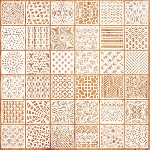 Geometrische Schablonen Set 36 Stück 20x20cm Schablonen Wandgestaltung Kunststoff Wand Schablonen Geometrische Wand Stencil Schablonen für Möbelgestaltung, Textilgestaltung, Airbrush Zeichnung