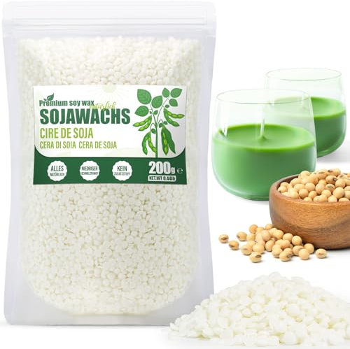 VEGISHINE Sojawachs für Kerzen, Natürliches Sojawachs für Kerzenherstellung 200g, Kerzenwachs zum Gießen, Kerzenwachsgranulat für die Kerzenherstellung, Premium Sojawachs 1kg 2kg 5kg 10kg