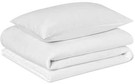 Amazon Basics Juego de Funda Nórdica Cama 80/90 de Algodón Orgánico, 2 Piezas, Funda de edredón 135 x 200 cm y 1 Funda de Almohada 50 x 80 cm, Blanco