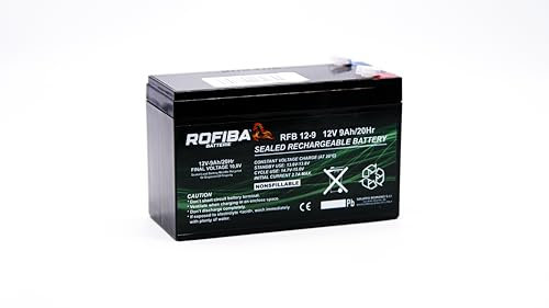 Batteria Rofiba RFB 12-9 12V 9Ah VRLA AGM – Compatta, Leggera, Terminali F2 – Ideale per Sistemi di Backup, Dispositivi Elettronici e Portatili