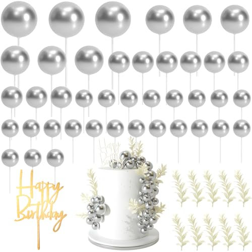 MIAHART Ball Cake Toppers Boho Grass Cake Topper Ball Cake Decoration for Birthday Wedding Baby Shower Party Decorations Boho Themed Party Supplies (silver)