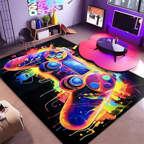 Gaming Rug For Boys Bedroom,120x160cm 3D Colorful Game Gamepad Carpets,Game Controller Carpet For Living Room Playroom,Anti-Slip Washable Boys Room Decor Floor Mat