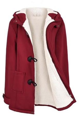 Yuson Girl Femme Veste d'hiver Polaire Manches Longues Veste Jacket à Boutons Corne Zippé Sweat à Capuche Chaud Épais Cardigan Sweatshirt Pull Hooded Coat avec Poche(Vin rouge, L)