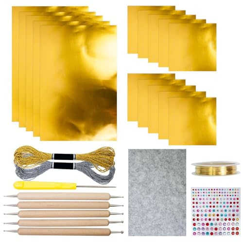 Folieark – Premium folie-kartongset | Stark aluminiumfolie för hantverksartiklar | Guld och silverfolie för konst, gravering, målning och prägling | Hantverksförsörjning för vuxna och barn | Creative