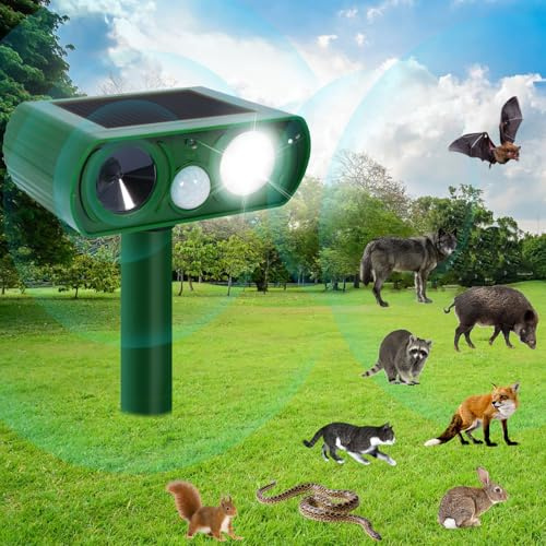 PQETBV Ultrason Repulsif Chat Exterieur, Répulsif Chat avec Détecteur de Mouvement et Lumière LED pour Jardin, Étanche Répulsif Animaux pour Chat, Chien, Écureuil, Renard (510B)
