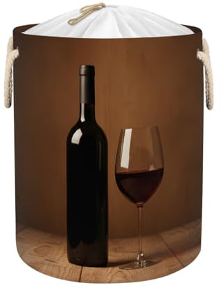 Large Laundry Basket Hamper 58L - Red Wine Bottle Collapsible Storage Bin for Blankets, Kids Toys, Dirty Clothes, Tall Baby Nursery Hamper for Bathroom, Bedroom Decor, Gift Basket