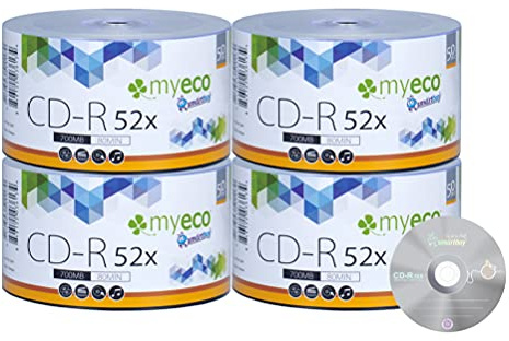 200 Pack MyEco CD-R CDR 52X 700MB 80Min Economy Branded Logo Top Write Once Blank Media Record Disc