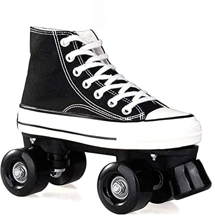 WING Hi-PE Tela 4 Ruote Pattini a rotelle, Roller Quad Adulto Uomo Donna Classic Roller in Tela, Doppia fila Roller Skates per Interni Esterni, Nero,42