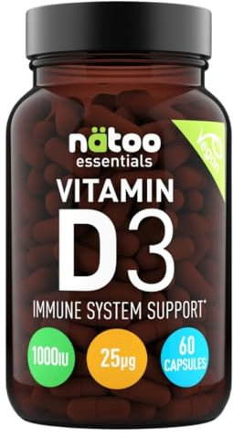 Vitamina D3 Vegan di NÄTOO 60 Capsule | vitamin d3 1000 UI per Capsula | Integratore Vitamina D per il Supporto di Ossa, Denti, Muscoli e Sistema Immunitario