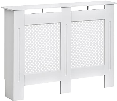 HOMCOM Cache-radiateur Design Contemporain façade perforé dim. 111,5L x 19l x 82H cm MDF Blanc