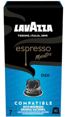 Lavazza Espresso Maestro Dek, Arabica et Robusta, Torréfaction Moyenne, Capsules en Aluminium Compatibles avec les Machines Nespresso Originales, Format de 10 Capsules