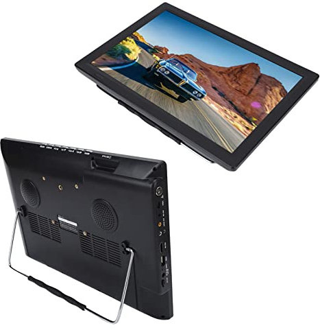 Portable Widescreen LCD Display, High Resolution 14 Inch Same Screen Function Built in Tuner Rechargeable Lithium Battery LED Mini TV with Stand for Outdoor Use