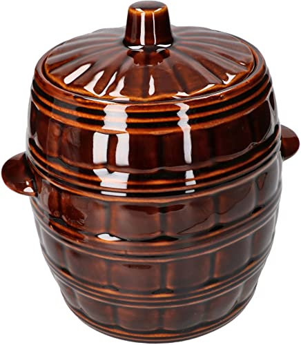 KOTARBAU® Steinguttopf 5 L Gärtopf Sauerkrauttopf Gurkentopf Einmachtopf aus Steinzeug mit Deckel Keramikfass Steingut Steinzeuggefäß Tontopf Braun