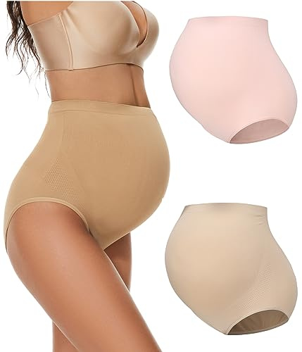 KUNINDOME Ropa interior de maternidad sobre el vientre, bragas de apoyo de maternidad sin costuras, talla grande, paquete múltiple, M