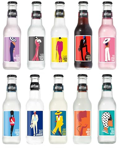 The Artisan Drinks Company Full Range Tonic Water & Mixer Pack - 200mlx12 Bottles - Natural Ingredients Artisan Tonic Water for Gin, Fiery Ginger Beer & Cola - Gin, Vodka, Rum & Tequila Mixers