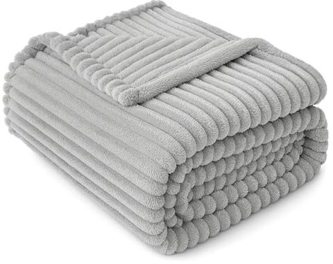 LSC Fleece Throw Blanket King Size Soft Warm Cozy Sofa Couch Bed Travel | 200 x 240 cm Ribbed Texture Fit All Season Throws For Sofa Bed , Chair and Couch Machine Washable