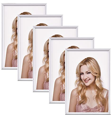Alishomtll Lot de 5 cadres photo blancs - 10 x 15 cm - Avec verre acrylique HD - À suspendre - En plastique - Pour plusieurs photos - Blanc