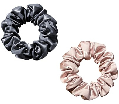 Townssilk Elastici per capelli in 100% pura seta di gelso, 22 momme, per la cura dei capelli, lussuosi, elastici, grigio scuro e rosa, a righe, 2 pezzi