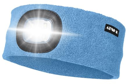 ATNKE LED-upplyst pannband, USB-laddningsbar löparhatt ultraljus 4 LED vattentät lampa pannlampa hög stretch fukttransporterande flerfärgad/magnolia blå